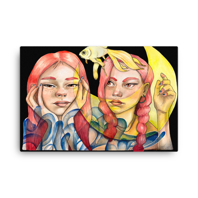 2 girls watercolour printed canvas