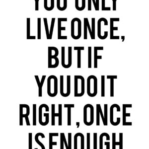 you only live once, but if you do it right, once is enough