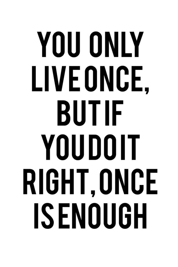 you only live once, but if you do it right, once is enough
