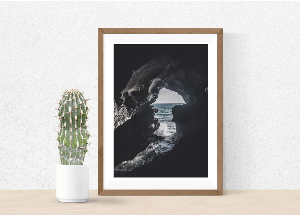 Ocean cave photography on canvas