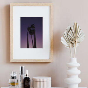 Palm trees purple sunset photography canvas