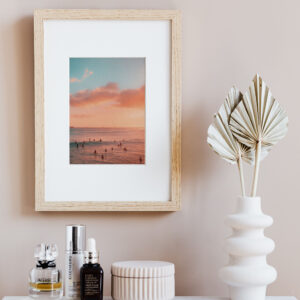 Pink sunset beach surf photography on canvas
