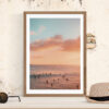 Pink sunset beach surf photography on canvas