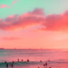 Pink sunset beach surf photography on canvas